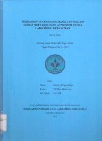 Perbandingan Panjang Siang dan Malam Akibat Refraksi Oleh Atmofser di SMA Labschool Kebayoran