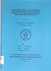 Perbandingan Kelayakan Air Minum dalam Kemasan dan Air Tanah yang Dimasak untuk Dikonsumsi di Sekitar Perumahan Bintaro Sektor 4