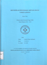 Identifikasi Pencemaran Air pada Danau Taman Langsat