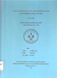 Pakan Konsentrat pada Penggemukan Sapi di PT Sukses Ganda Lestari