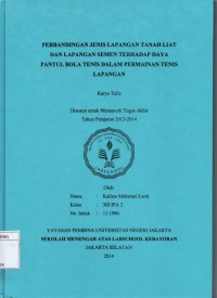 Perbandingan Jenis Lapangan tanah Liat dan Lapangan Semen Terhadap Daya Pantul Bola Tenis dalam Pernmainan Tenis Lapangan