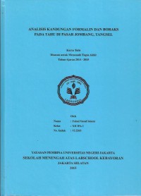 Analisis Kandungan Boraks dan Formalin pada Tahu di Pasar Jombang, Tangsel