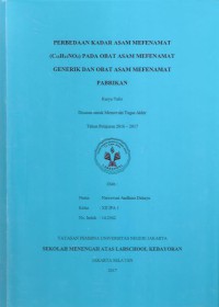 Perbedaan Kadar Asam Mefemat (C15H15NO2) pada Obat Asam Mefenamat Generik dan Obat Asam Mefenamat Pabrikan