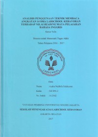 Analisis Penggunaan Teknik Membaca Angkatan 14 SMA Labschool Kebayoran terhadap Nilai Reading Mata Pelajaran Bahasa Inggris