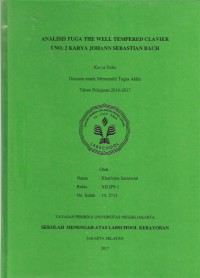 Analisis Fuga The Well Tempered Clavier I No.2 Karya Johann Sebastian Bach