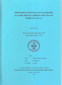 Perbandingan Pemanfaatan Plastik HDPE dan LDPE Sebagai Campuran Aspal dalam Pembuatan Jalan