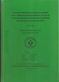Analisis Perbandingan Kegiatan Kredit Usaha Mikro Bank Konvensional Dan Bank Syariah Terhadap Umkm Di Bidang Kuliner, Khususnya Di Jakarta Selatan