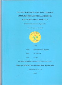 Pengaruh Sentimen Angkatan terhadap Interaksi Siswa-Siswi SMA Labschool Kebayoran Antar Angkatan