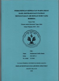 Perbandingan Kepekatan Warna Hijau Hasil Ekstraksi Daun Pandan Menggunakan Air dengan Suhu yang Berbeda