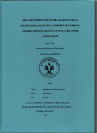 Analisis Pembelajaran Sastra Inggris pada Kemampuan Berbicara Bahasa Inggris Siswa/I Vadastara SMA Labschool