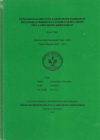 Pengaruh Kampanye Earth Hour Terhadap Kesadaran Berhemat Energi Siswa-Siswi SMA Labschool Kebayoran