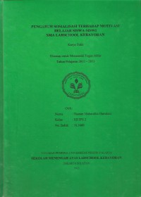 Perngaruh Sosialisasi Terhadap Motivasi Belajar Siswa SMA Labschool Kebayoran